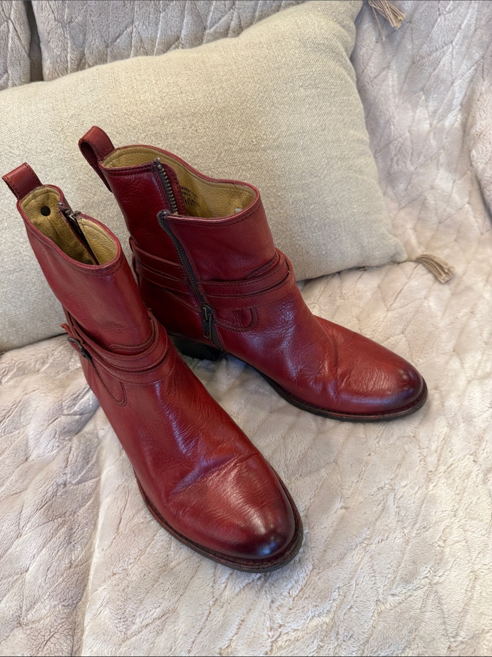 Frye red Leather Ankle Boots with Side Zip size 8